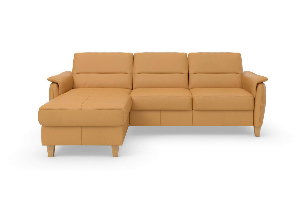 ROHOVÁ SEDAČKA, koža, kari žltá - farba duba/kari žltá, Basics, koža/drevo (163/244cm) - Sit & More