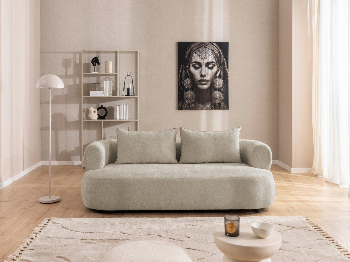 3-SITZER-SOFA Chenille Beige  - Beige/Schwarz, Design, Kunststoff/Textil (200/76/96cm) - Livetastic