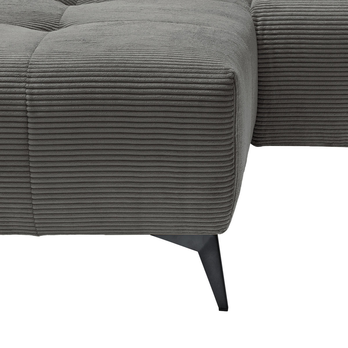 ECKSOFA in Cord Grau  - Schwarz/Grau, Modern, Textil/Metall (258/180cm) - Livetastic