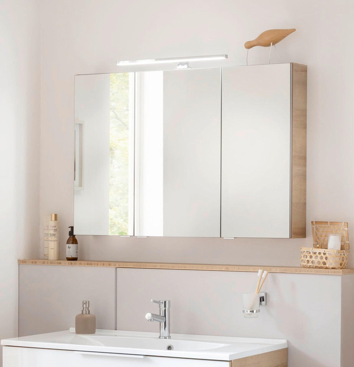 SPIEGELSCHRANK 100/68/15,8 cm  - Chromfarben/Eichefarben, Basics, Glas/Holzwerkstoff (100/68/15,8cm) - MID.YOU