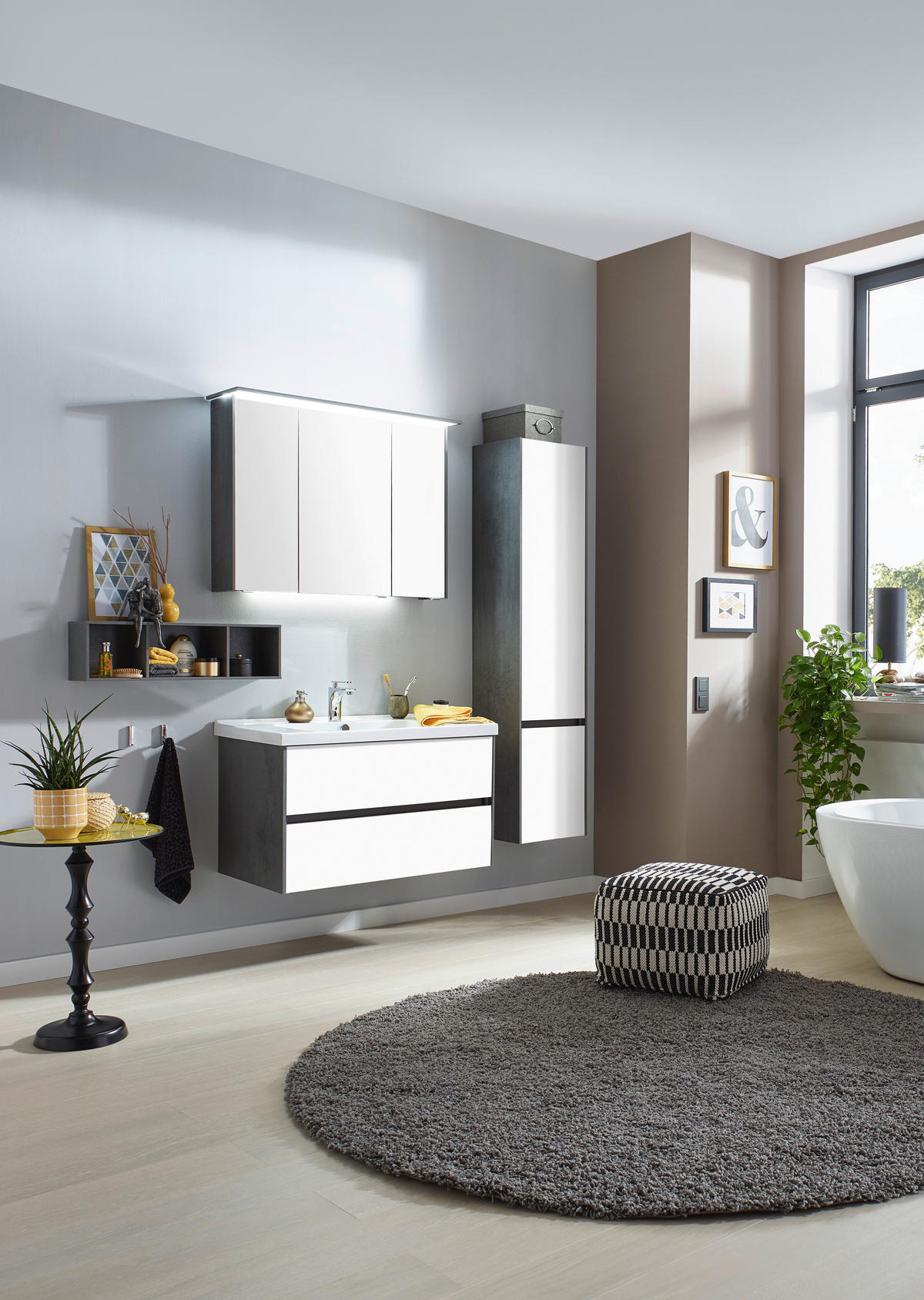 BADEZIMMER  in 92 cm  - Dunkelgrau/Weiß, KONVENTIONELL, Glas/Keramik (92cm) - Dieter Knoll