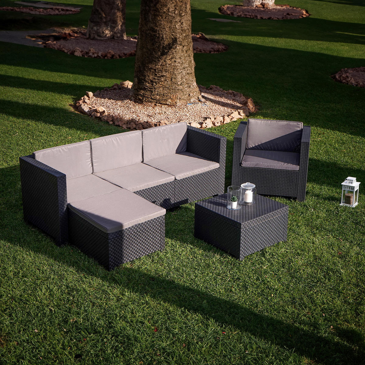 LOUNGEGARNITUR   160/80/60 cm  - Anthrazit, Basics, Kunststoff (160/80/60cm) - Gardenson