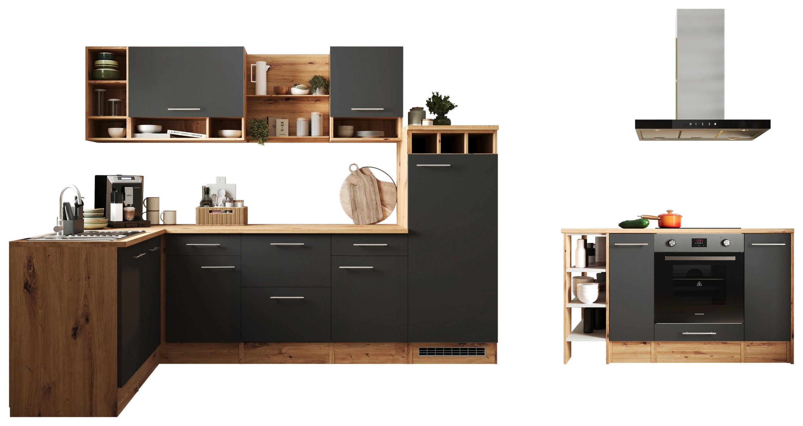 ECKKÜCHE 280/172 cm  in Grau  - Wildeiche/Alufarben, Design, Holzwerkstoff/Metall (280/172cm) - Respekta