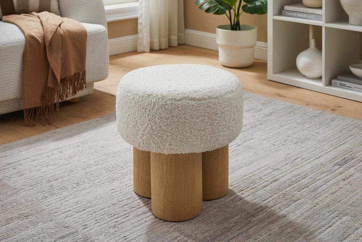 HOCKER Teddystoff Naturfarben, Weiß  - Naturfarben/Weiß, MODERN, Textil (50/49/50cm) - Livetastic