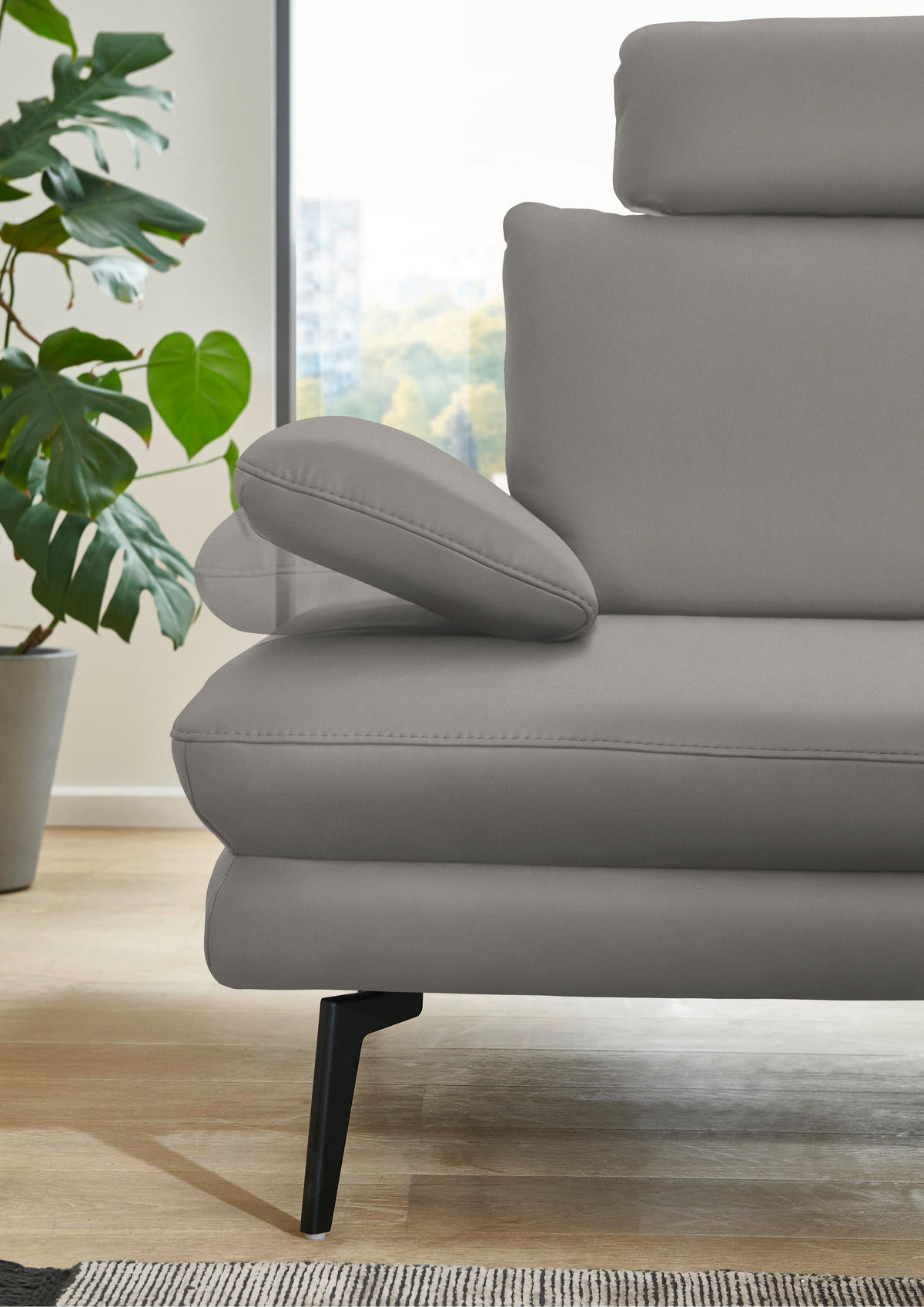ECKSOFA in Echtleder Silberfarben  - Silberfarben/Schwarz, Design, Leder/Metall (310/180cm) - Dieter Knoll