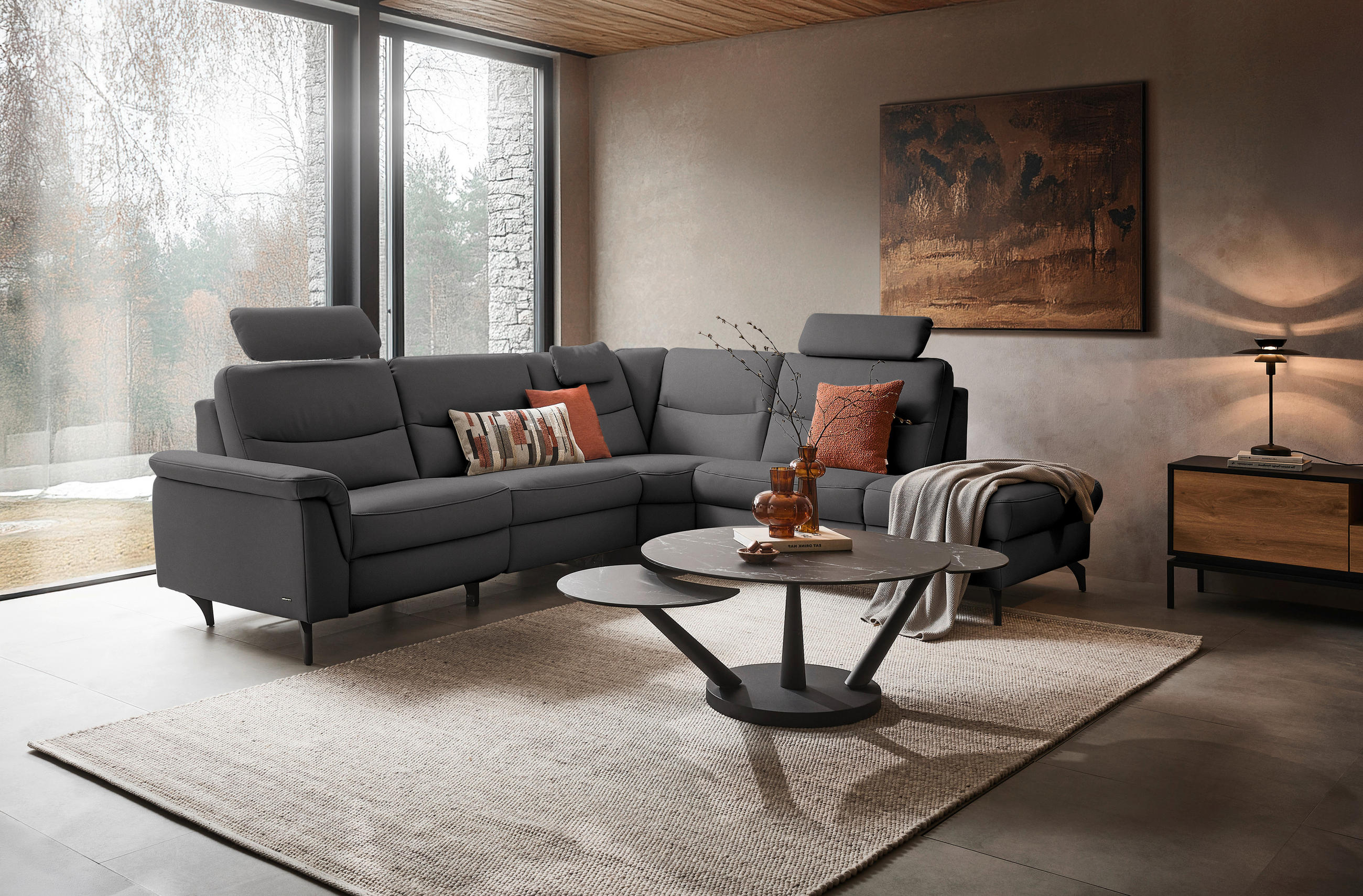 ECKSOFA in Echtleder Grau  280/249 cm  - Anthrazit/Grau, Design, Leder/Metall (280/249cm) - Himolla Komfortklass