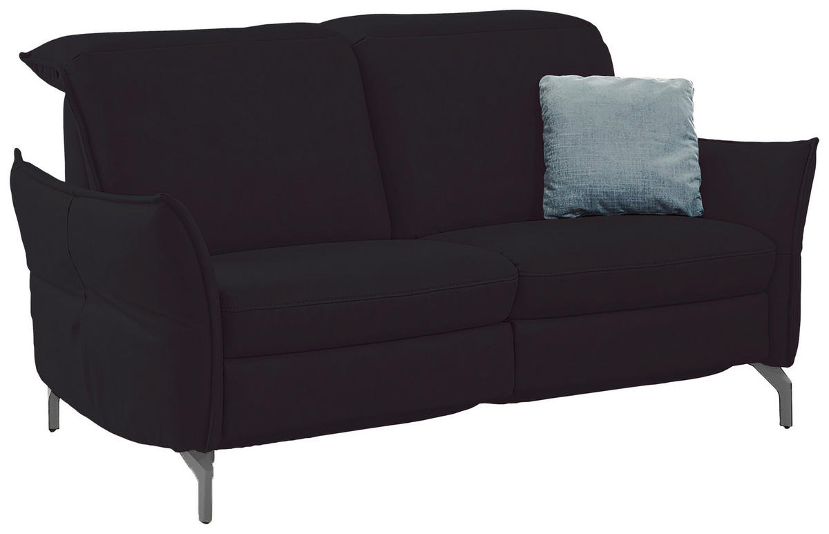 2,5-SITZER in Lederlook (vegan) Schwarz  - Schwarz/Nickelfarben, Modern, Textil/Metall (185/89/109cm) - Livetastic