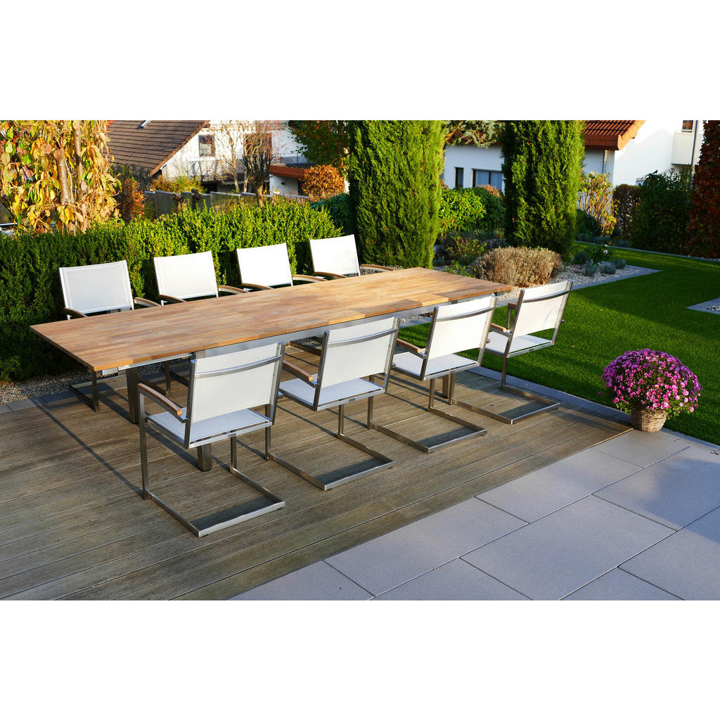 Thumbnail - Zebra Gartentisch, Teak, Edelstahl, Holz, Metall, Teakholz, massiv, rechteckig, eckig, 100x75x230-310 cm, ausziehbar, G...