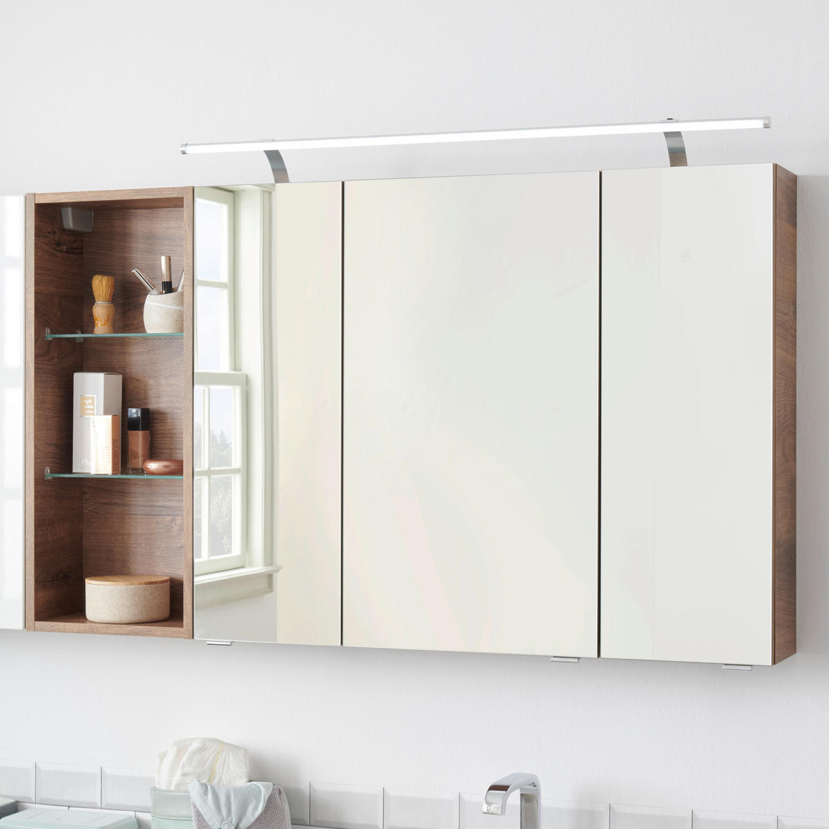 BADEZIMMER  in 180 cm  - Chromfarben/Weiß Hochglanz, Design, Glas/Keramik (180cm) - Sadena