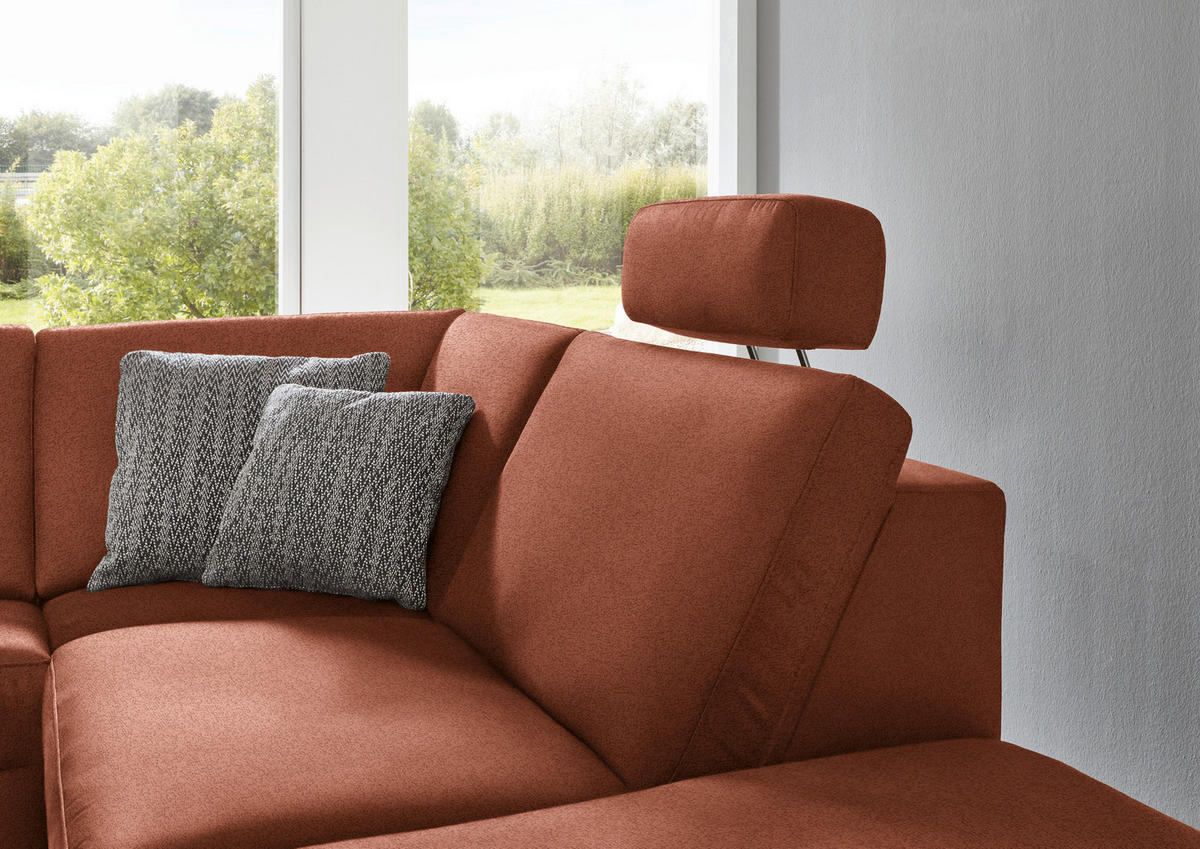 ECKSOFA in Mikrofaser Rotbraun  - Rotbraun/Alufarben, Design, Textil/Metall (275/242cm) - Dieter Knoll