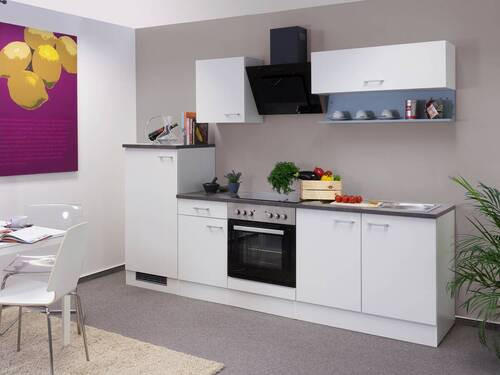KÜCHENBLOCK 270 cm   in Weiß  - Graubraun/Alufarben, KONVENTIONELL, Holzwerkstoff/Kunststoff (270cm) - FlexWell
