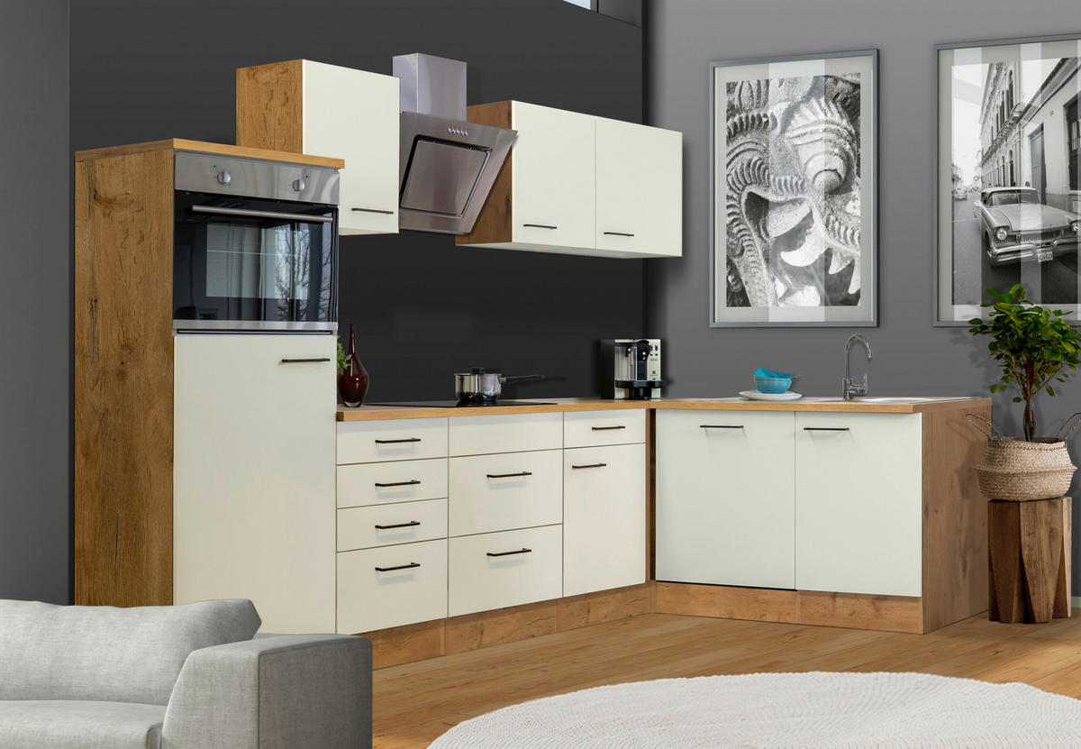 ECKKÜCHE 280/170 cm  in Eichefarben, Magnolie  - Eichefarben/Magnolie, MODERN, Holzwerkstoff/Metall (280/170cm) - FlexWell