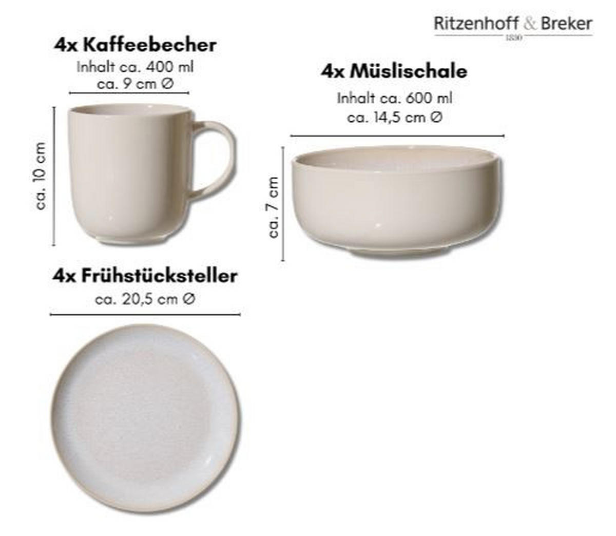 FRÜHSTÜCKSSERVICE Beige Laredo  - Beige, Basics, Keramik (34/22/22cm) - Ritzenhoff Breker