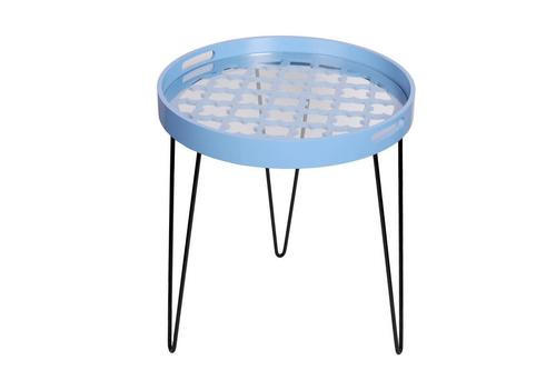 SIDOBORD i metall, glas, trämaterial 50/50/40 cm  - blå/svart, Basics, metall/trämaterial (50/50/40cm) - Kayoom