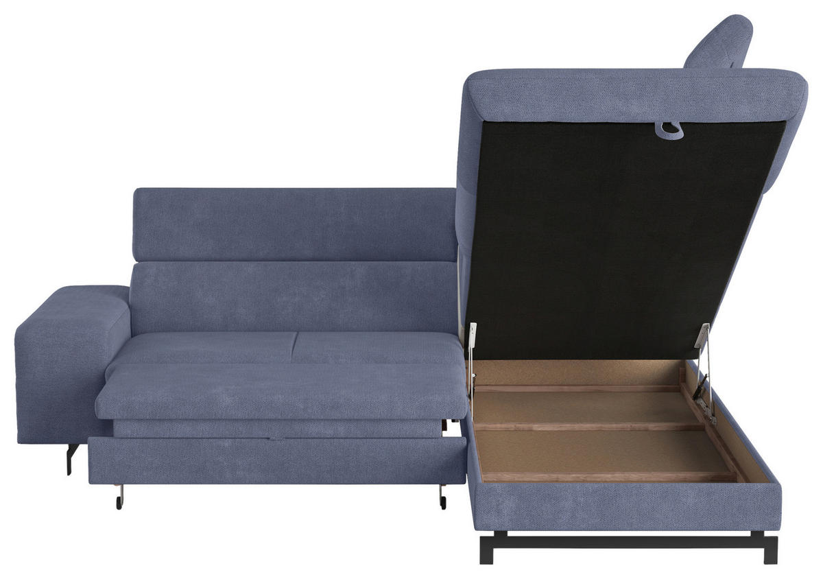 ECKSOFA Blau Chenille  - Blau/Schwarz, Textil/Metall (262/215cm) - MID.YOU