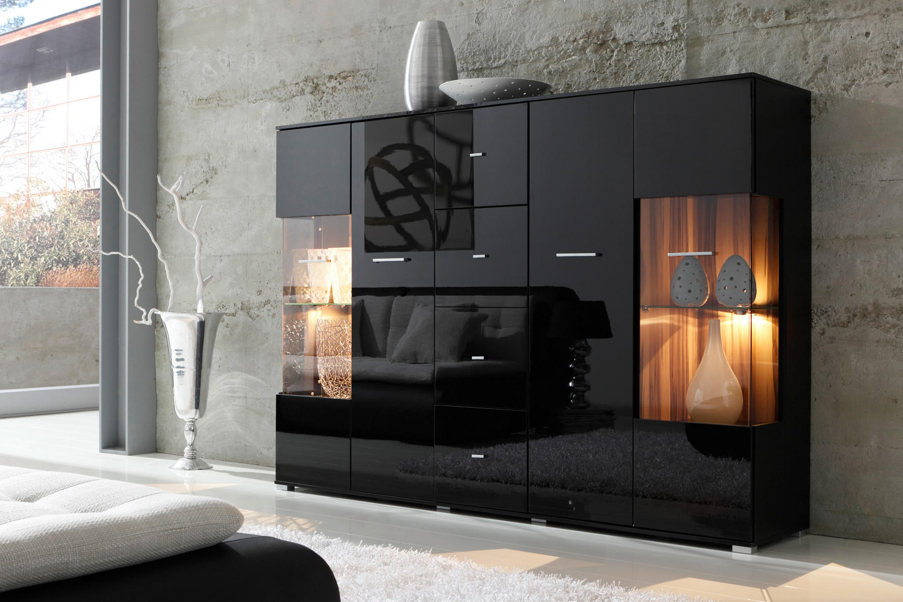 HIGHBOARD  in 188/133/37 cm  - Silberfarben/Schwarz, Design, Glas/Holzwerkstoff (188/133/37cm) - Livetastic