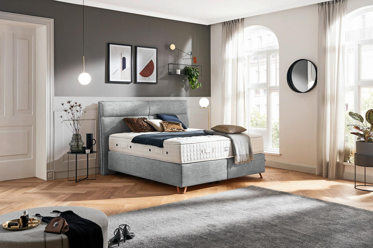 BOXSPRINGBETT 200/200 cm  in Grau  - Grau/Kupferfarben, Konventionell, Textil/Metall (200/200cm) - Ambiente