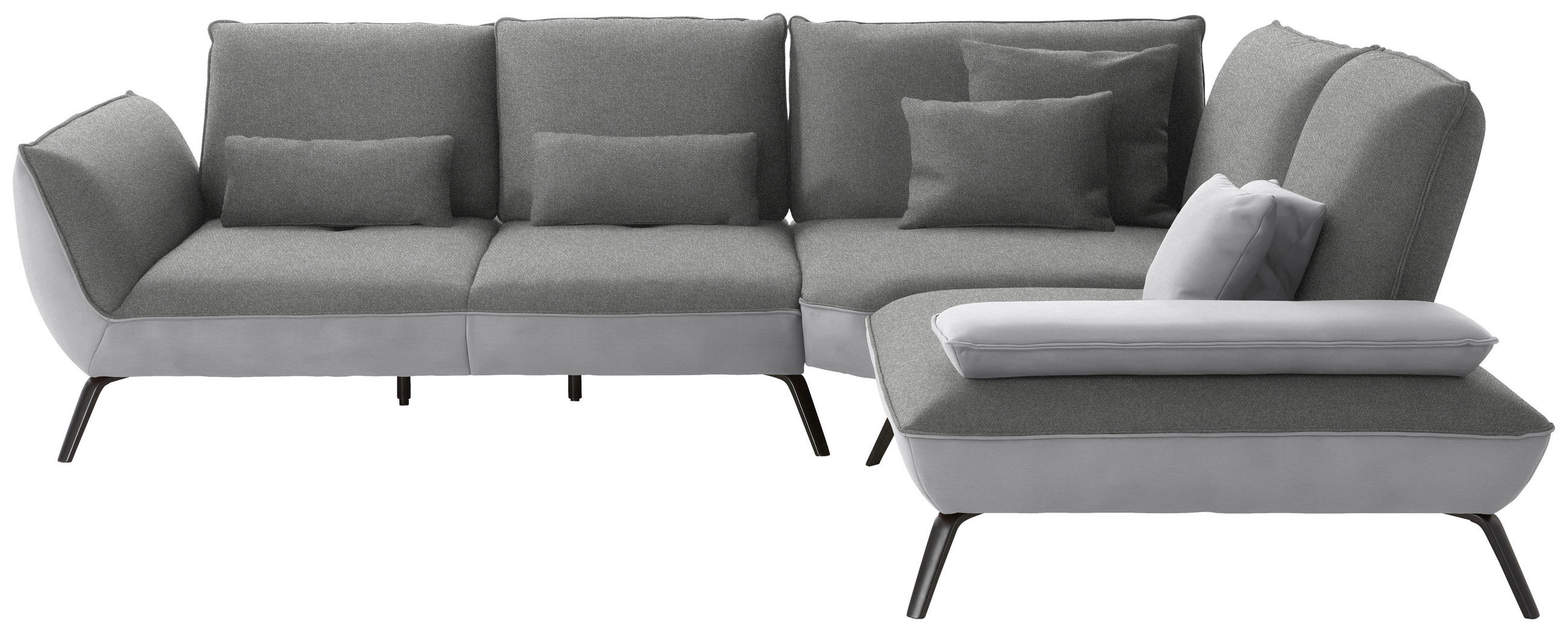ECKSOFA in Flachgewebe Hellgrau  - Hellgrau/Schwarz, Design, Textil/Metall (310/250cm) - Moderano