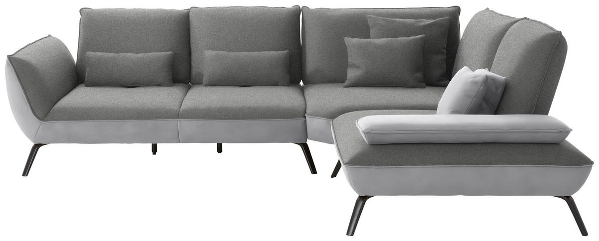 ECKSOFA in Flachgewebe Hellgrau  - Hellgrau/Schwarz, Design, Textil/Metall (310/250cm) - Moderano