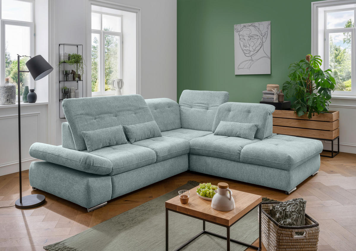 ECKSOFA in Chenille Mintgrün  - Chromfarben/Mintgrün, Design, Textil/Metall (280/254cm) - Livetastic