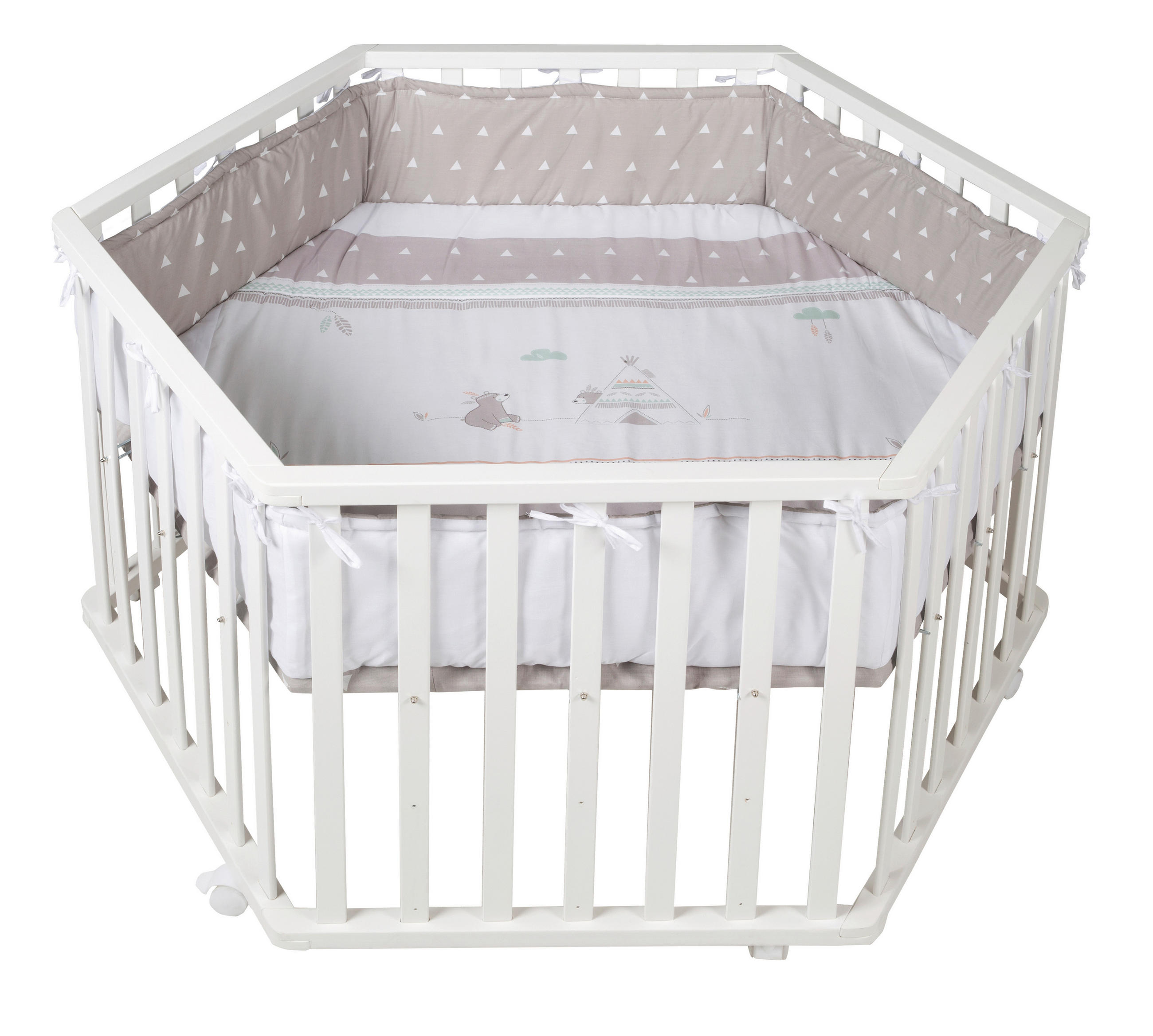 LAUFGITTER Indibär   - Taupe/Weiß, Basics, Holzwerkstoff/Textil (121/72/106cm) - Roba