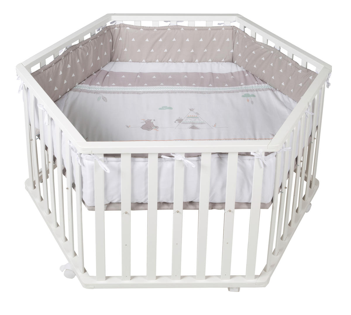 LAUFGITTER Indibär   - Taupe/Weiß, Basics, Holzwerkstoff/Textil (121/72/106cm) - Roba