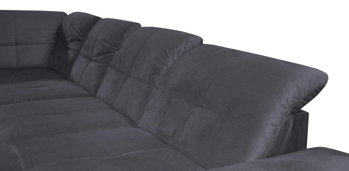 SEDEŽNA GARNITURA, velur temno siva  - barve kroma/temno siva, Design, tekstil (343cm) - Xora