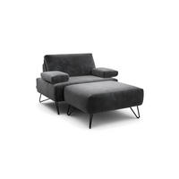 SESSELSET Samt Armteilverstellung    - Anthrazit/Schwarz, Design, Textil/Metall (114-142/85/86-94cm) - SENSOO