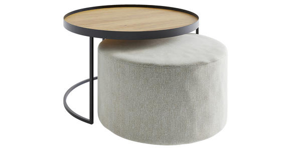COUCHTISCHSET in Holz 50/50/39 cm - Eichefarben/Hellgrau, Design, Holz/Textil (50/50/39cm) - Novel