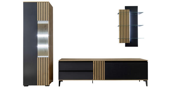 WOHNWAND in Anthrazit, Wildeiche 277/200/45 cm - Wildeiche/Anthrazit, Design, Glas/Holz (277/200/45cm) - Moderano