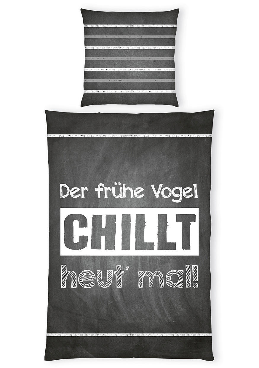 JUGENDBETTWÄSCHE SPRÜCHE Renforcé 135/200 cm  - Schwarz/Weiß, Basics, Textil (135/200cm) - Herding