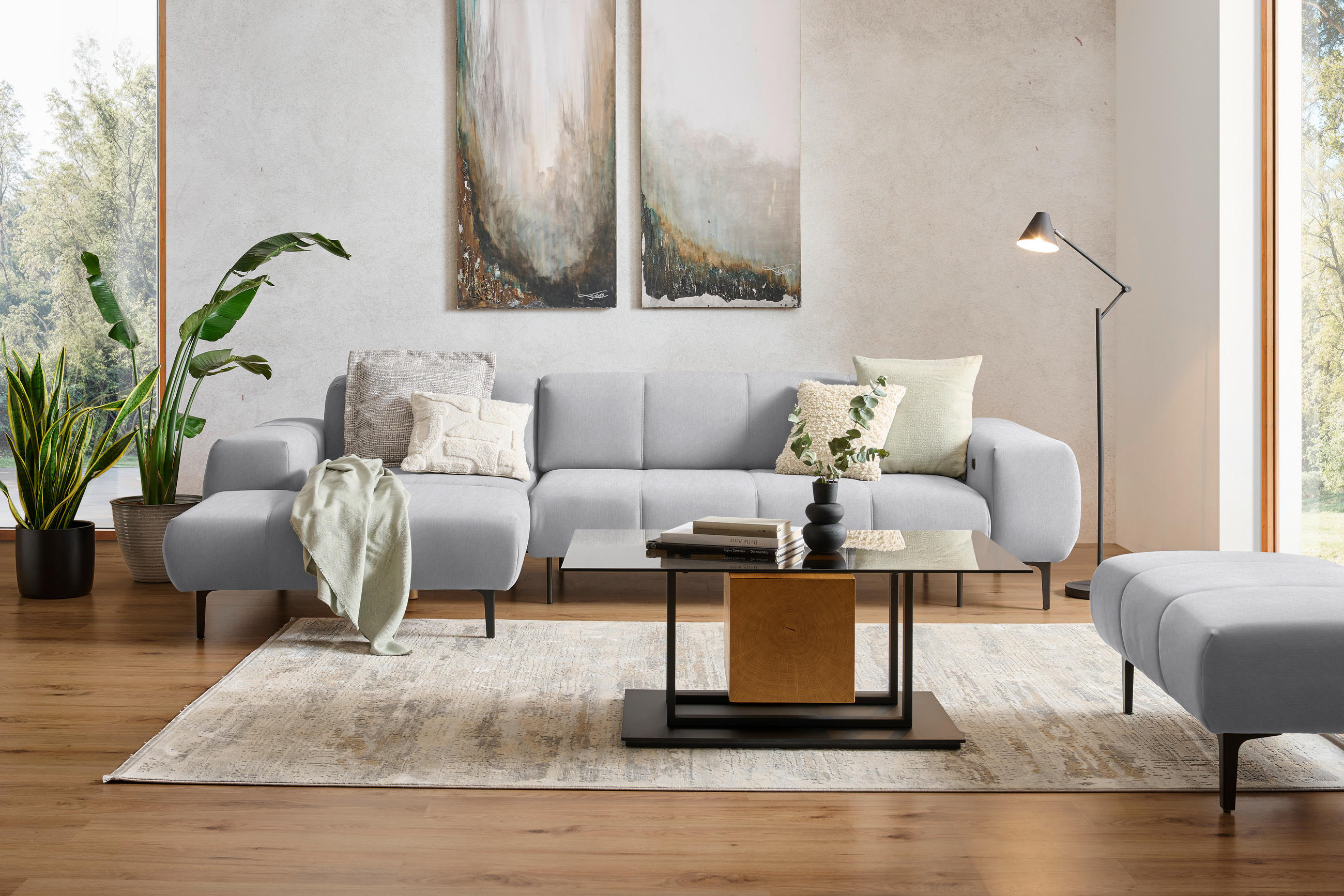 ECKSOFA in Chenille Silberfarben  - Silberfarben/Schwarz, Design, Textil/Metall (167/311cm) - Xora