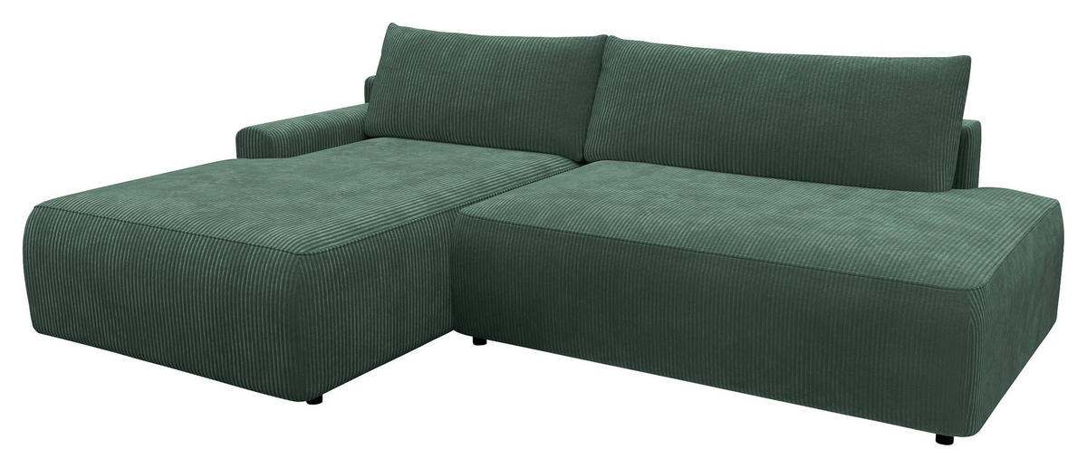 ECKSCHLAFSOFA in Cord Dunkelgrün  - Dunkelgrün/Schwarz, Modern, Kunststoff/Textil (167/253cm) - Trendmanufaktur