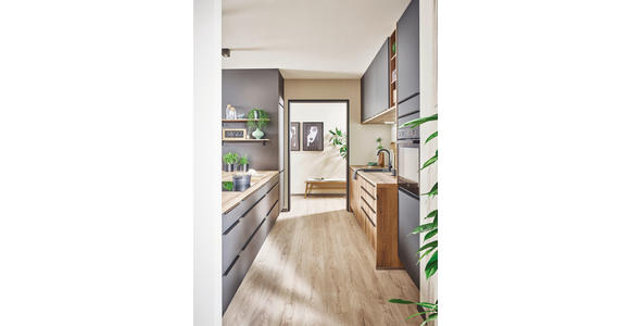 EINBAUKÜCHE   - Graphitfarben, Design, Holzwerkstoff - Xora