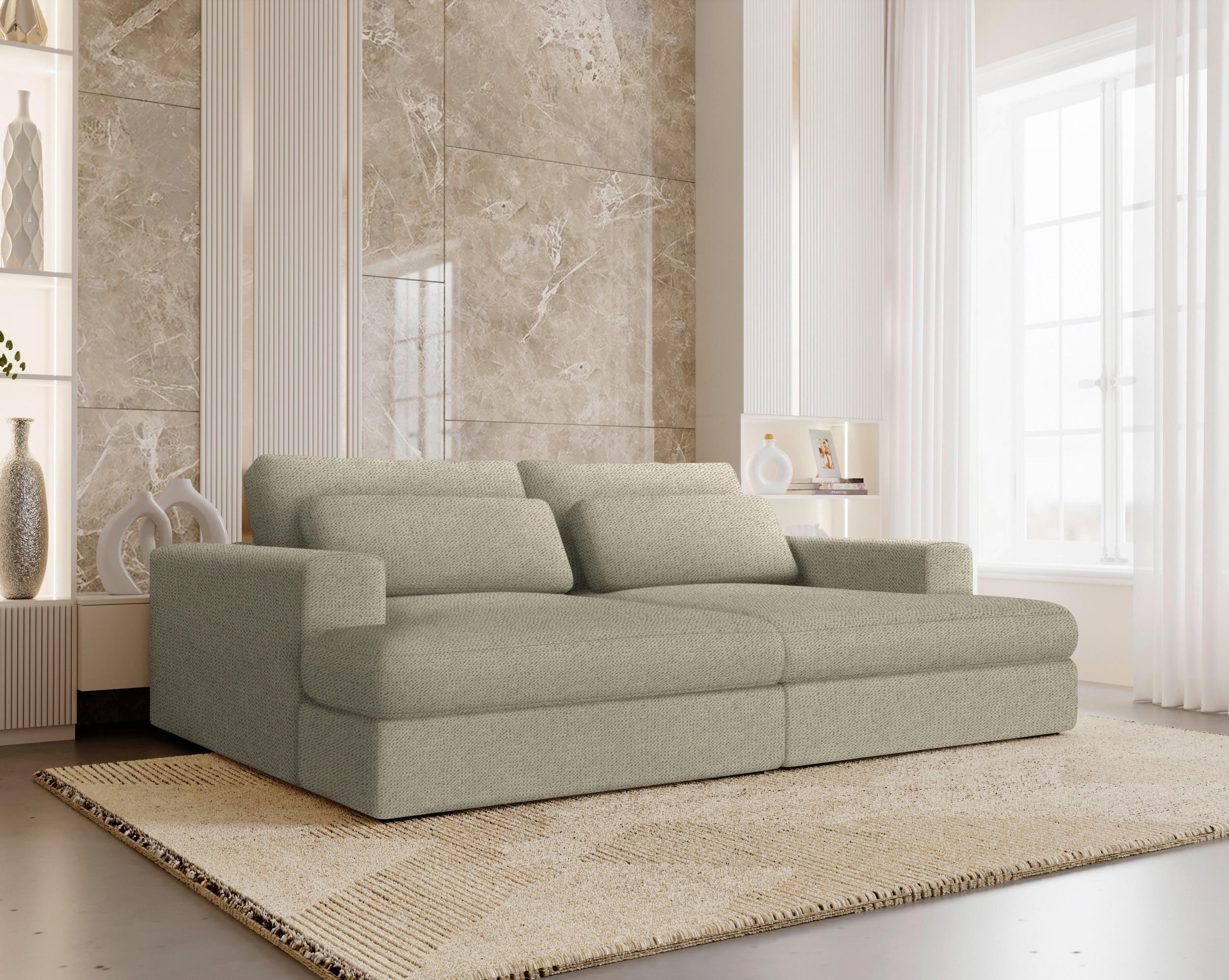 BIGSOFA in Chenille Cappuccino  - Schwarz/Cappuccino, Design, Textil (223/80/158cm) - Lomoco