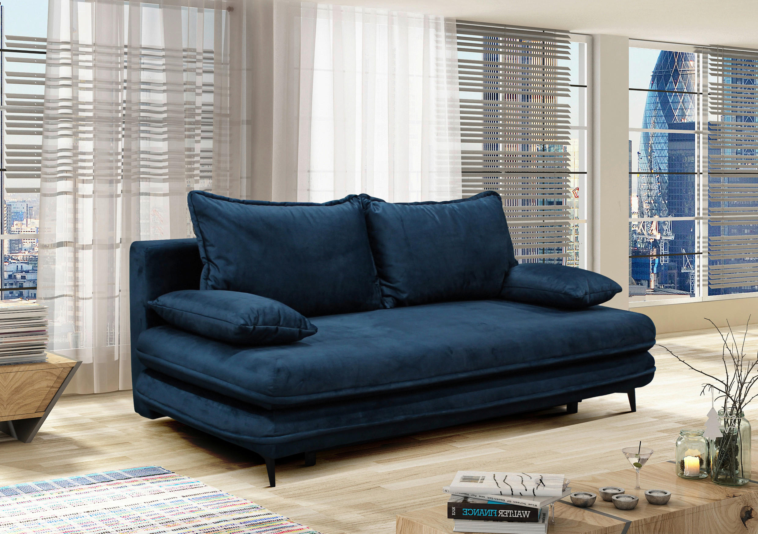 SCHLAFSOFA Velours Dunkelblau  - Schwarz/Dunkelblau, Design, Kunststoff/Textil (217/73/86/106cm) - MID.YOU
