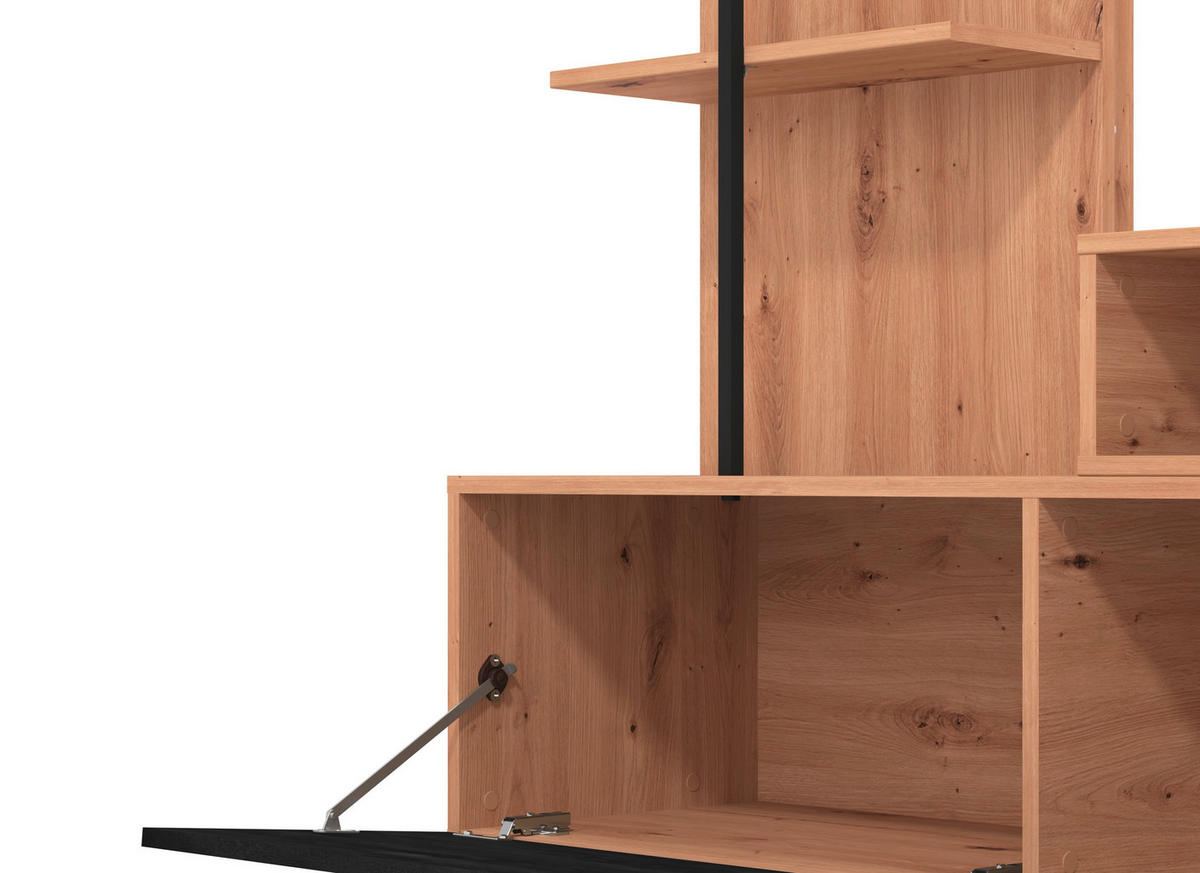 WOHNWAND  in Schwarz, Eiche Artisan  205,5/173/41,5 cm  - Schwarz/Eiche Artisan, KONVENTIONELL, Holzwerkstoff/Kunststoff (205,5/173/41,5cm) - Carryhome
