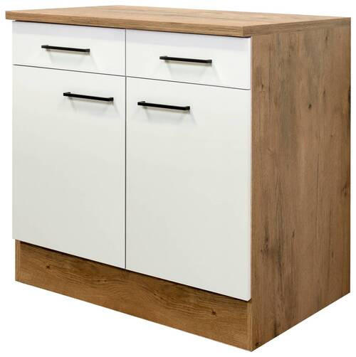 KÜCHENUNTERSCHRANK 80/85/57 cm in Eichefarben, Magnolie - Eichefarben/Magnolie, KONVENTIONELL, Holzwerkstoff/Metall (80/85/57cm) - FlexWell