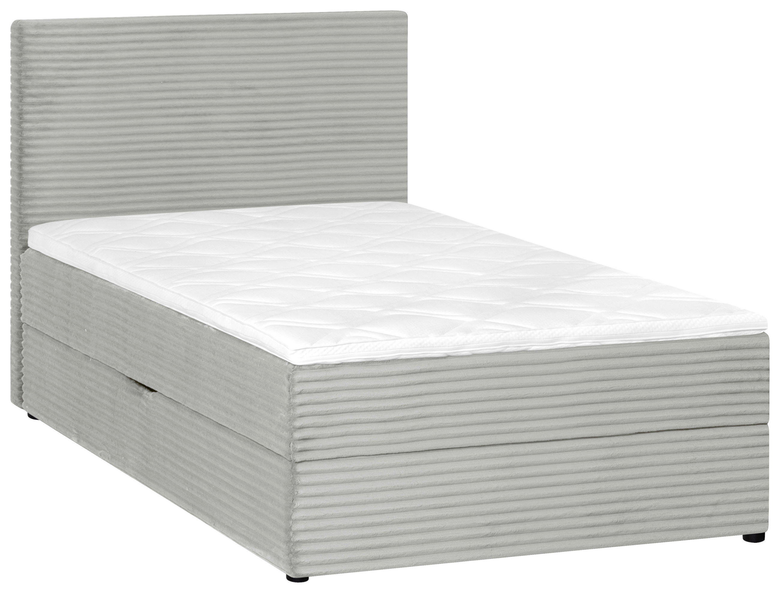 BOXBETT 120/200 cm,  in Hellgrau, Matratze, Bettkasten, Topper, H3 = fest  - Hellgrau/Schwarz, Trend, Kunststoff/Textil (120/200cm) - Boxxx