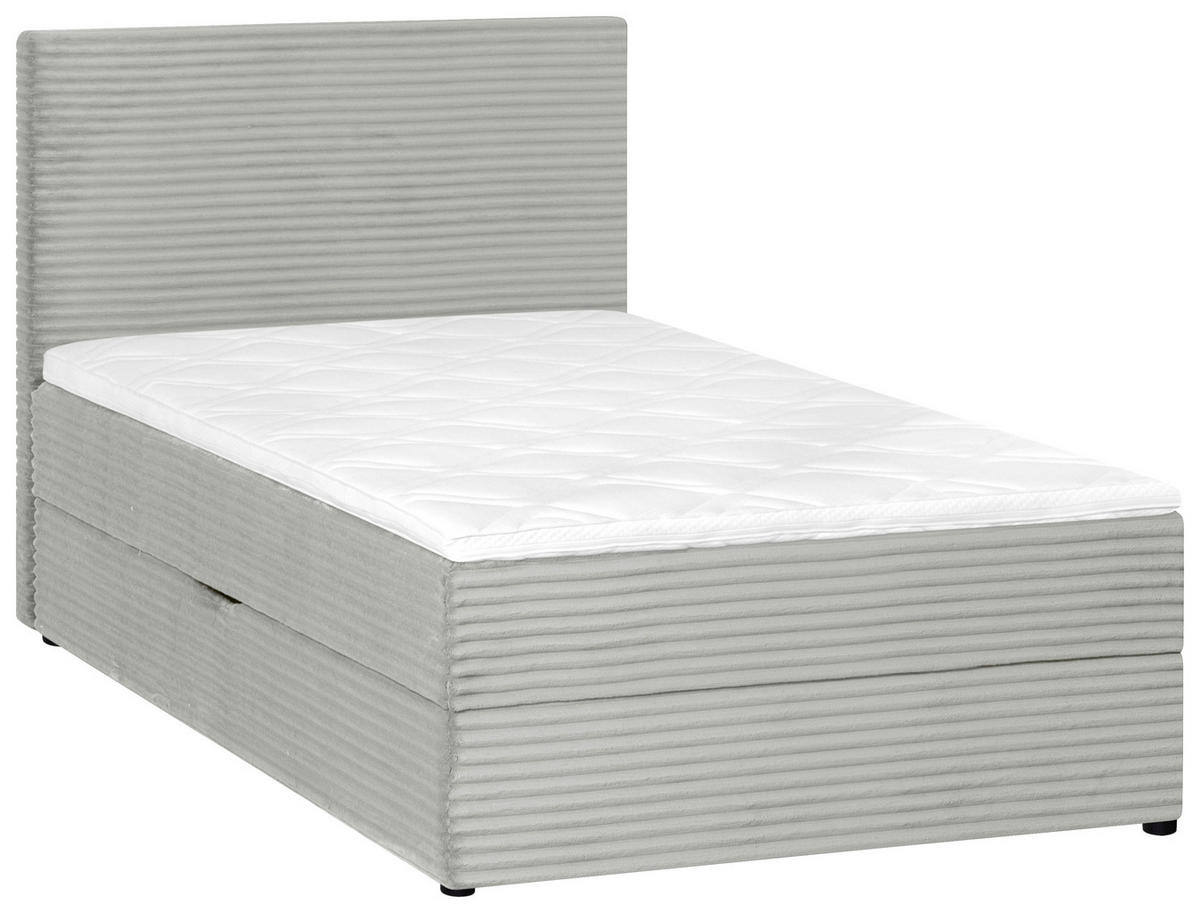 BOXBETT 120/200 cm,  in Hellgrau, Matratze, Bettkasten, Topper, H3 = fest  - Hellgrau/Schwarz, Trend, Kunststoff/Textil (120/200cm) - Boxxx