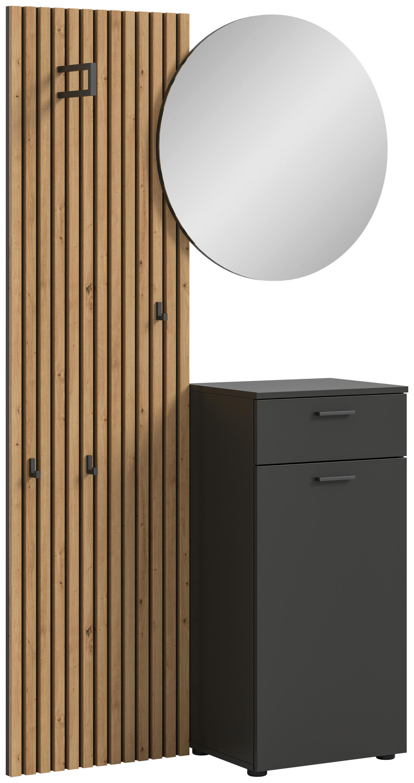 GARDEROBE 3-teilig in 96/192/37 cm - Dunkelgrau/Eiche Artisan, Design, Holzwerkstoff (96/192/37cm) - Xora