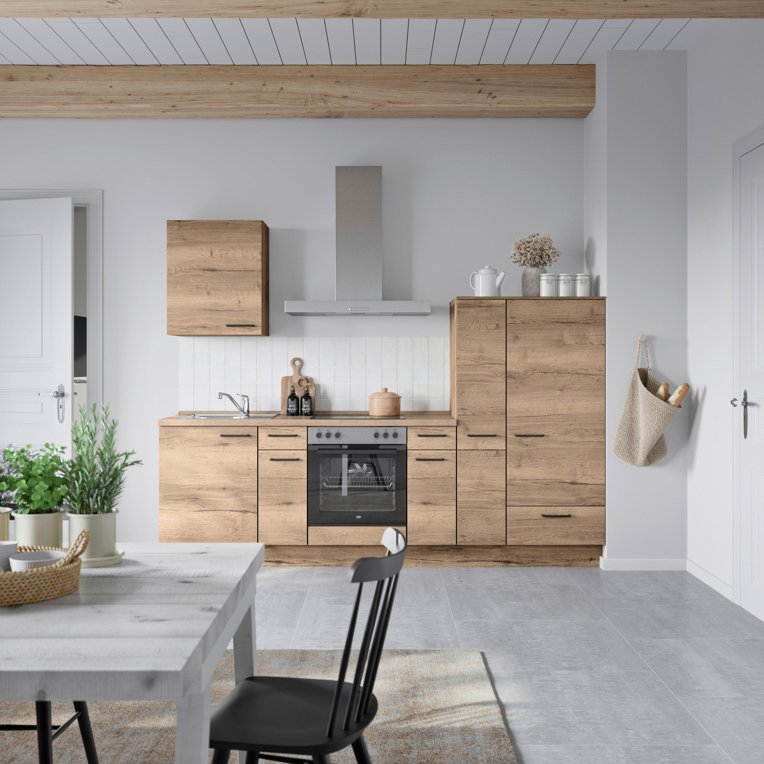 KÜCHENBLOCK 270 cm   in Eiche dunkel  - Eiche dunkel/Eichefarben, MODERN, Holzwerkstoff/Metall (270cm) - Nobilia