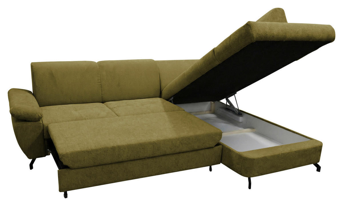 ECKSOFA CORA Grün Chenille Zierkissen, Bettkasten  - Schwarz/Grün, Design, Textil/Metall (261/198cm) - MID.YOU