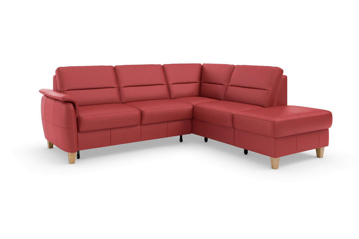 ECKSOFA PALMERA E Rot Kombination Echtleder/Stoff Mikrofaser Stauraum  - Eichefarben/Rot, Basics, Leder/Holz (236/212cm) - Sit & More