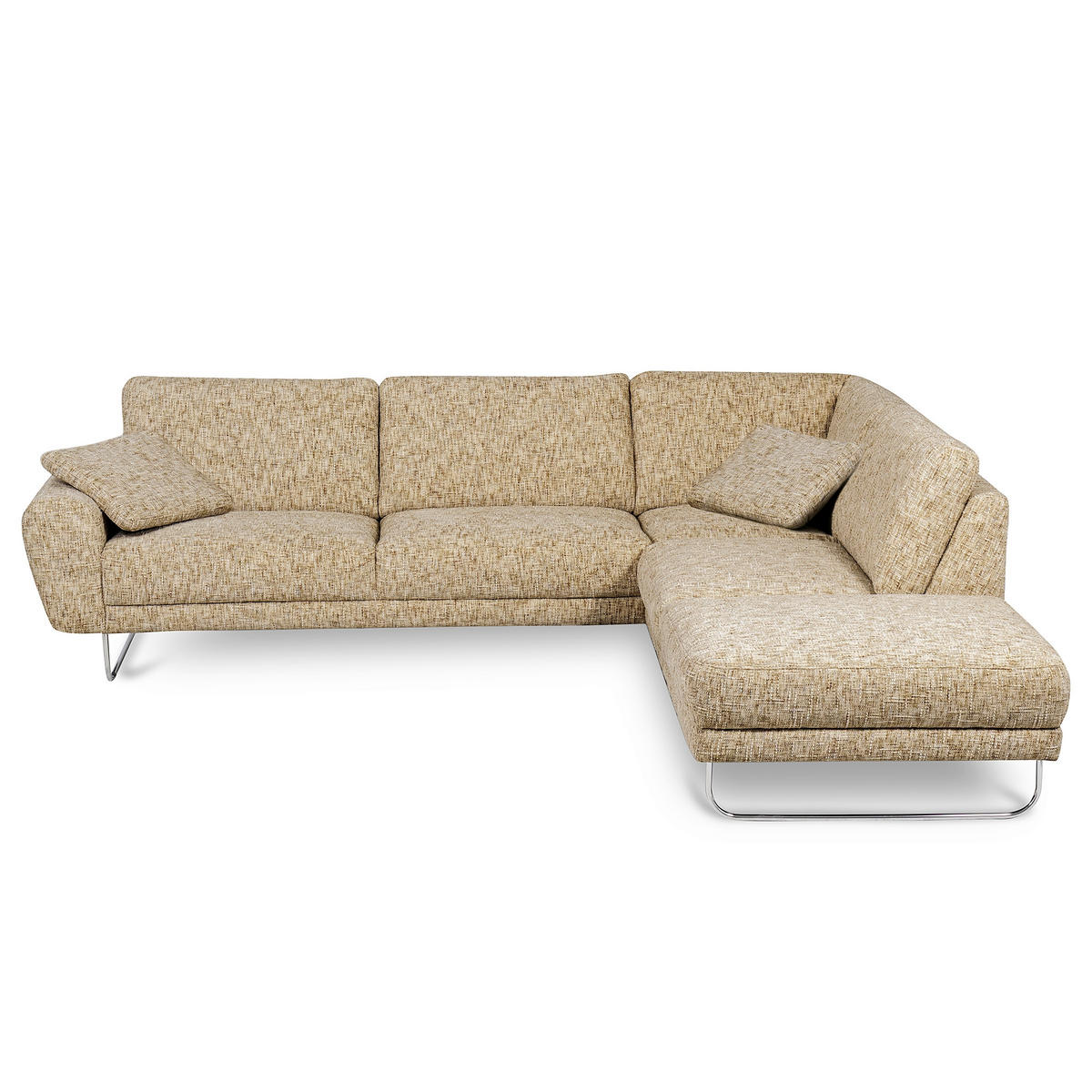 ECKSOFA 273/250 cm SPRING in Webstoff Hellbraun Zierkissen  273/250 cm  - Chromfarben/Hellbraun, Design, Textil/Metall (273/250cm) - Livetastic