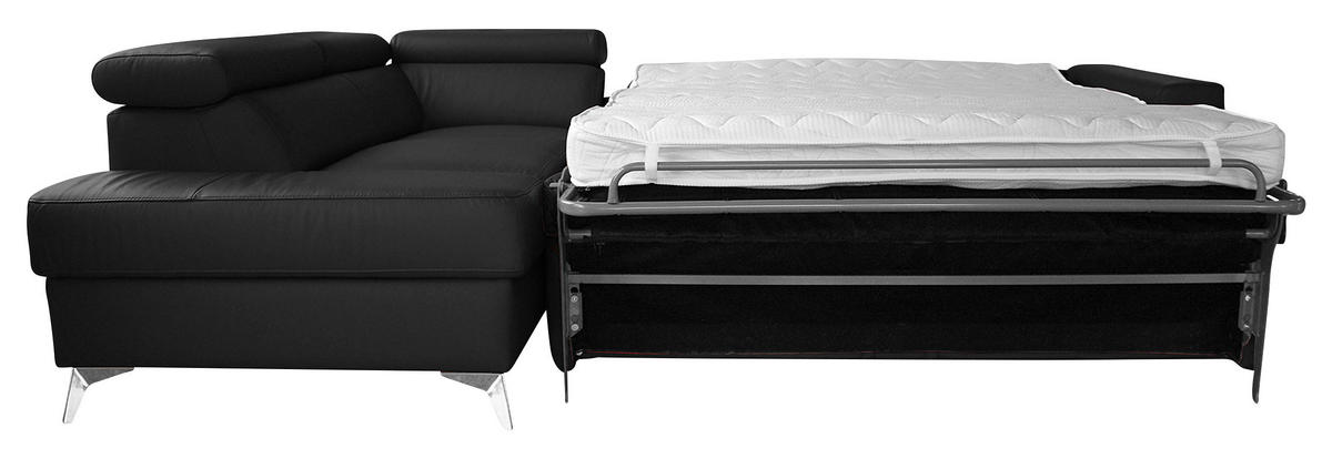 ECKSOFA MONDO Schwarz Echtleder Lederlook  - Chromfarben/Schwarz, Design, Leder/Textil (208/286cm) - Livetastic
