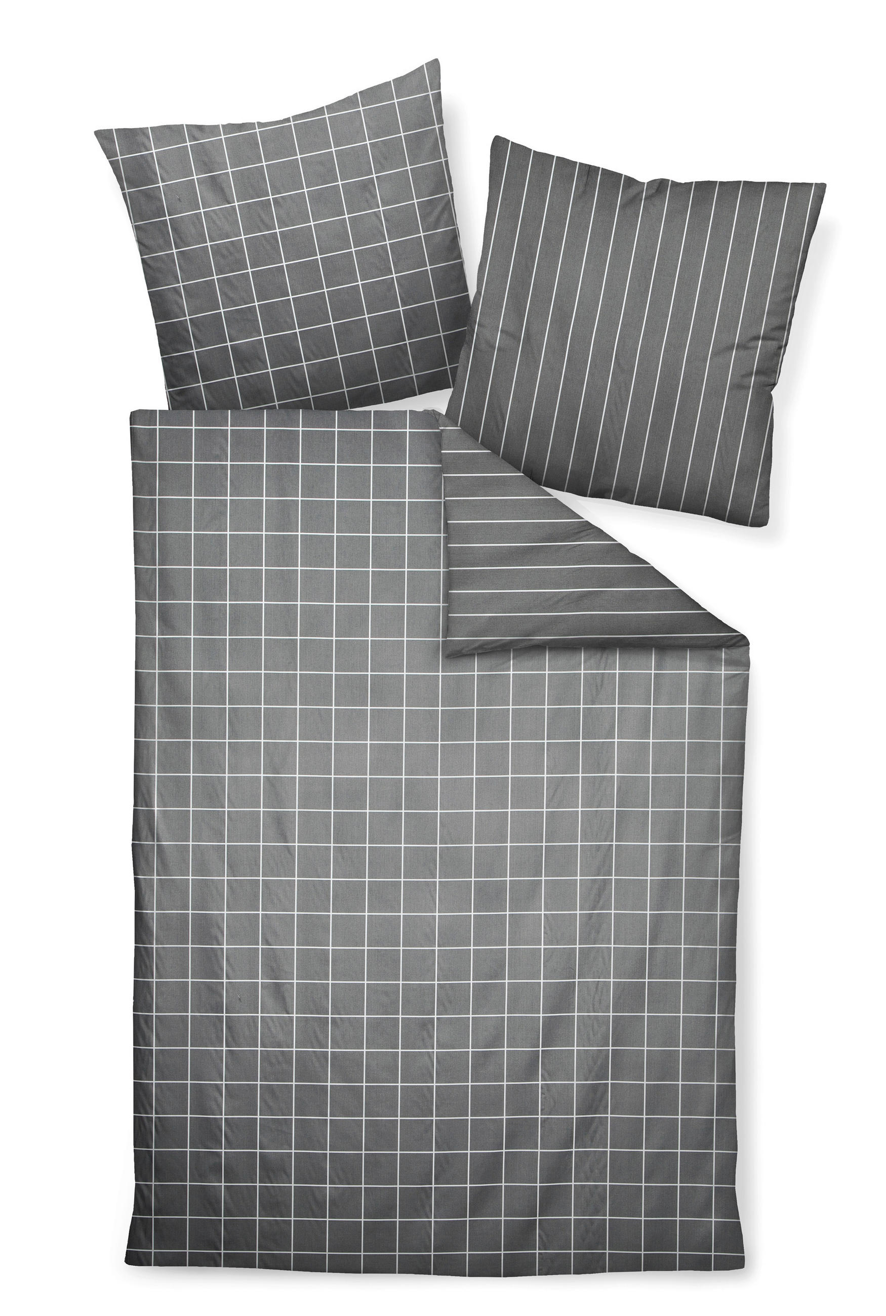 WENDEBETTWÄSCHE Giulietta Makosatin 155/220 cm  - Anthrazit/Weiß, KONVENTIONELL, Textil (155/220cm) - Janine