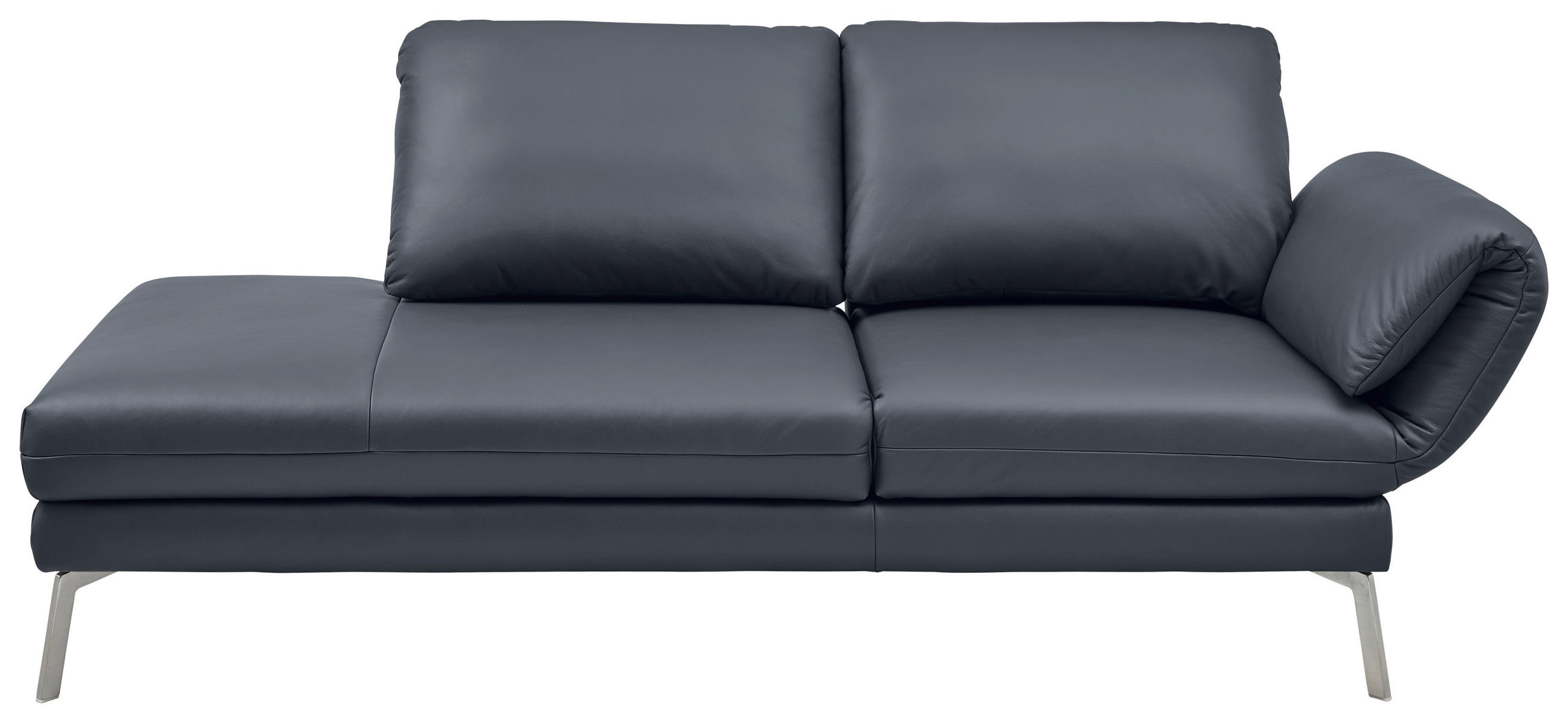 RÉCAMIERE Dunkelblau, Blaugrau Echtleder  - Chromfarben/Blaugrau, Design, Leder/Metall (209/85-109/95-16cm) - Dieter Knoll