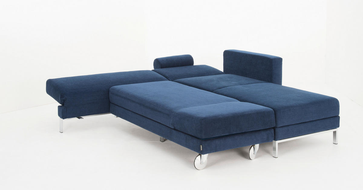 ECKSOFA in Flachgewebe Blau  257/210 cm  - Chromfarben/Blau, Design, Textil/Metall (257/210cm) - Brühl