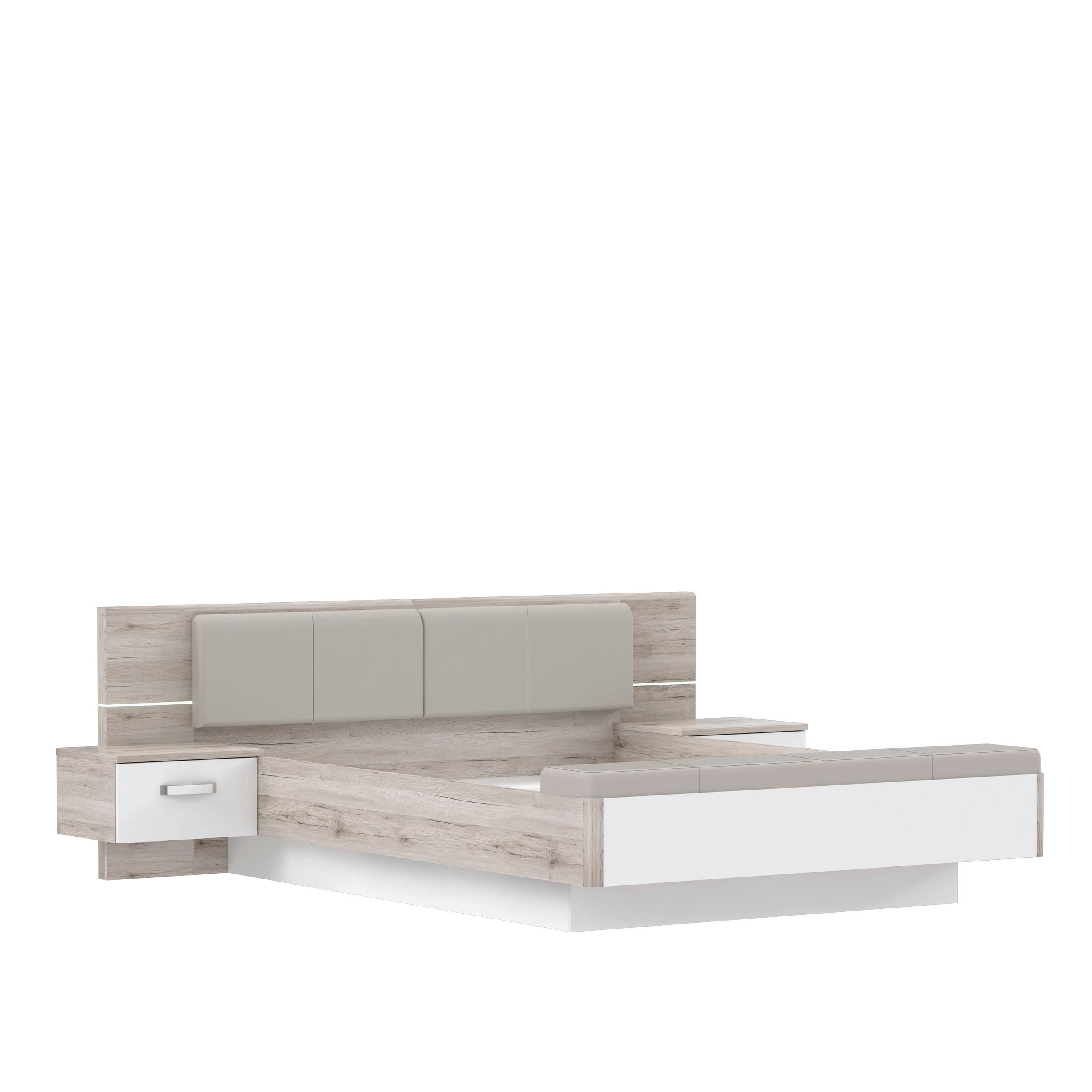 SET PAT CU NOPTIERE  in culoare lemn stejar, alb lucios intens   - culoare lemn stejar/alb lucios intens, Design, material pe bază de lemn (160/200cm) - Xora
